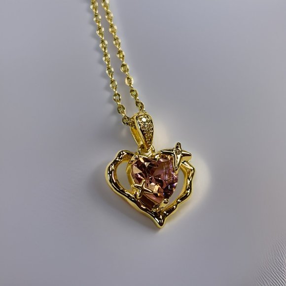 Gold Heard Zircon Pink and Amethyst Pendant Necklace - Picture 3 of 17